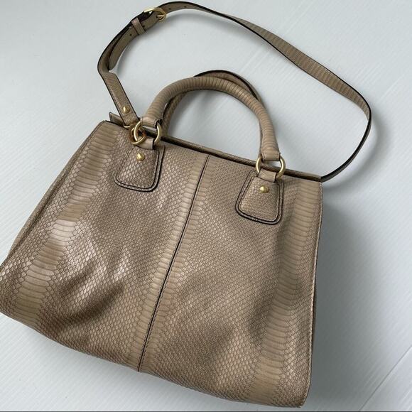 Talbots leather satchel purse magnetic closure w/ embossed snakeskin pattern - Picture 7 of 15